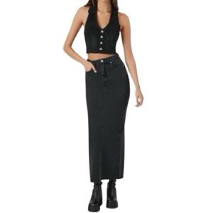Anthropologie Belle Vere 2-Pc Denim Skirt Set Black M